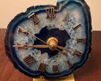 Blue Agate Geode Slice Table Clock