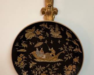 Vintage Chinoiserie Decorative Wall Plaque with Gilt Holder