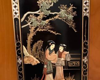 Vintage Chinese Black Lacquer Mother-of-Pearl Wall Panel