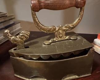 Vintage Brass Charcoal Iron with Rooster Finial