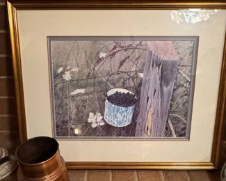 Bob Timberlake 'Cobbler Berries' Framed Print and Hammered Copper Pitcher