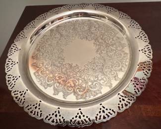 Vintage Silver Plated Pierced Border Serving Tray