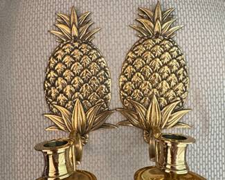 Pair of Brass Pineapple Wall Sconces