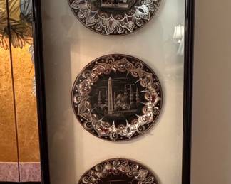 Vintage Turkish Metalwork Decorative Plate Set in Shadowbox