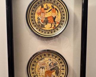 Vintage Greek Revival Decorative Ceramic Plates in Shadowbox