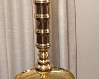 Large Brass Floor Candlestick with Wooden Pillar Candle