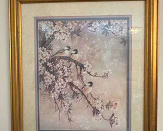 Lena Liu 'Chickadees with Cherry Blossoms' Art Print