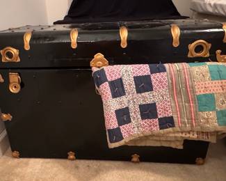 Vintage Black Painted Steamer Trunk