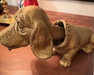 Vintage Gold-Painted Chalkware Basset Hound Figurine