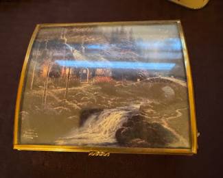 Vintage Enesco Thomas Kinkade Glass and Brass Music Jewelry Box