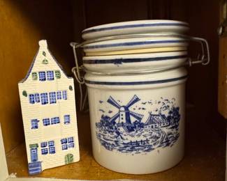 Vintage Dutch-Style Ceramic Canister and House Figurine