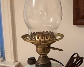 Vintage Milk Glass Oil-Style Electric Table Lamp