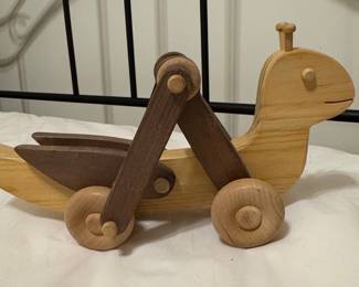 Handcrafted Wooden Grasshopper Pull-Along Toy