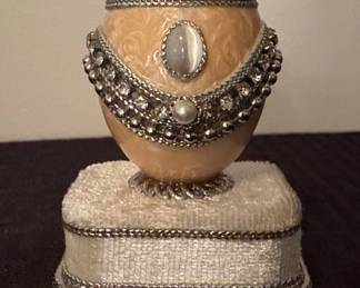 Faberge-style Decorative Enamel Egg on Stand