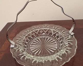 Vintage Pressed Glass Basket with Chrome Handle