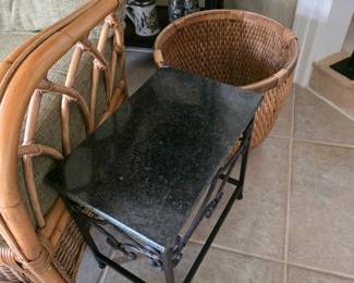 Rattan chair with black stone-top side table