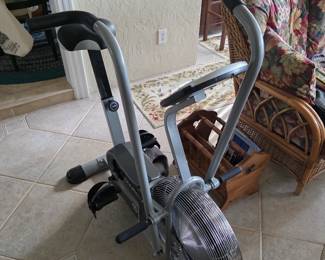 Upright exercise bike with fan wheel