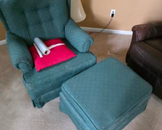 Teal tufted armchair and ottoman
