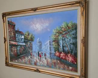 Gilt-framed Paris street scene painting, second view