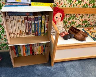 Vintage Disney VHS, Vintage Raggedy Ann, Toy chest