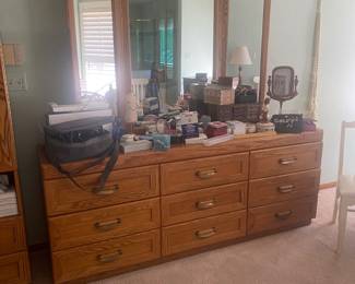 Vintage dresser and mirror oak tons of jewelry CPAP
