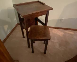 Vintage desk with stool, dark wood