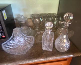 Crystal glasses miscellaneous kitchen items decanters