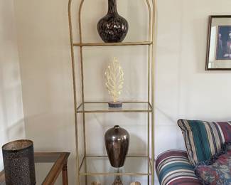 MCM Hollywood Regency tall shelf unit - gold, vases, statement pieces
