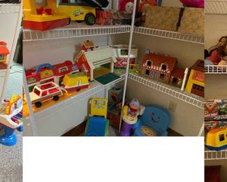Vintage Fisher Price Play Sets, Monster Jam, Huggies, FP garage, FP Barn, FP Camp