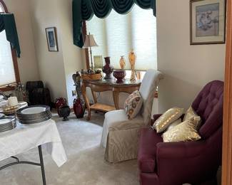 Marble top accent table, armchair
