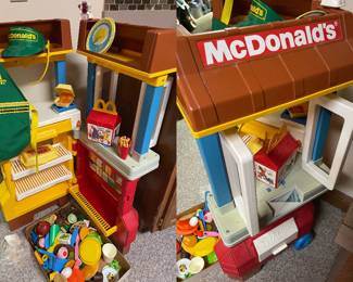 Vintage McDonalds Fisher Price restaurant and drive thru, play food, McDonald’s uniform with headset