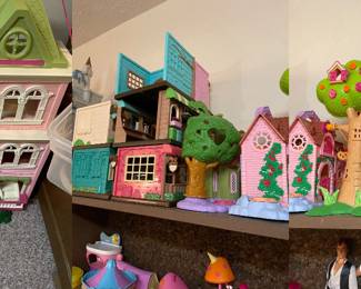Lalaloopsy dollhouse, Barbie dollhouse, Polly Pockets, Pet Shoppe toys