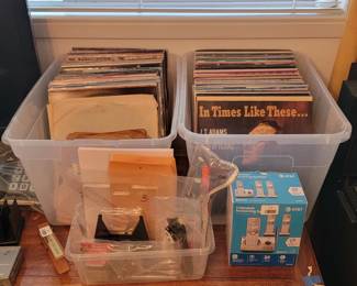 Collection of Assorted Vinyl Records and Household Items