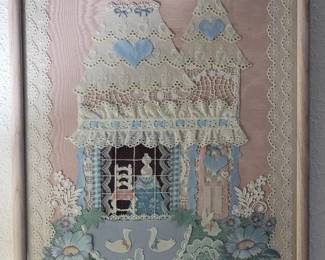 Vintage Fabric and Lace Collage Wall Art