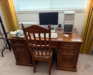 Traditional Oak Executive Desk and Spindle Back Chair