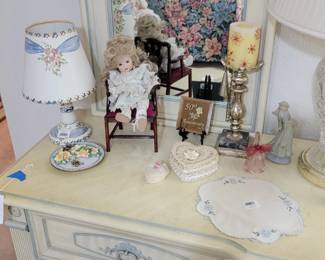 Vintage Porcelain Collector Doll in Miniature Chair