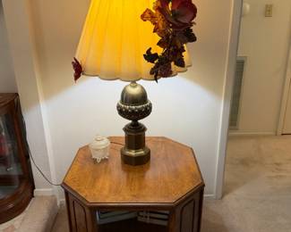 Octagonal Oak End Table with Lower Shelf