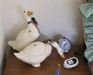 Ceramic Goose Figurines with Ribbons