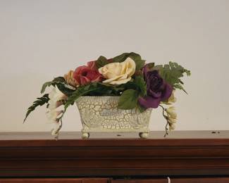 Decorative Floral Arrangement in CrackleFinish Planter