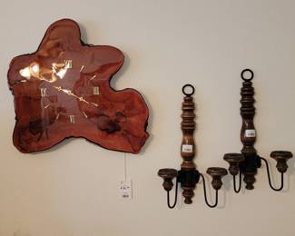 Live Edge Wood Wall Clock and Matching Sconces Set