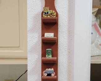 Vintage Wooden Miniature Decorative Display Shelf with Figurines