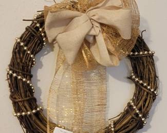 Decorative Grapevine Wreath with Gold Ribbon and Beads