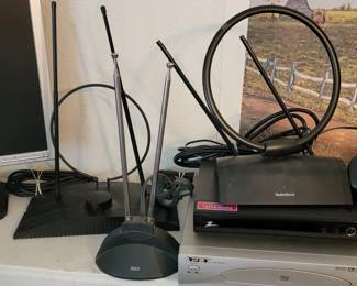Collection of Vintage TV Antennas and DVD Player