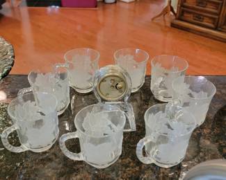 Vintage Pasari Livia Frosted Floral Glass Mugs