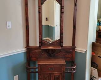 Victorian Oak Hall Tree with Mirror