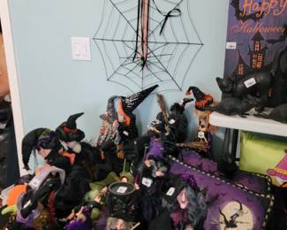 Collection of Decorative Halloween Witch Figurines and Decor