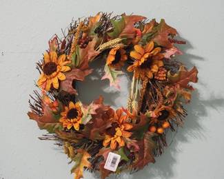 Artificial Autumn Sunflower and Oak Leaf Wreath