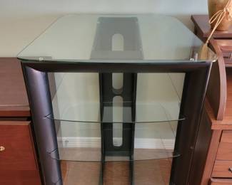 BellO Curved Wood and Glass Audio or Video Stand
