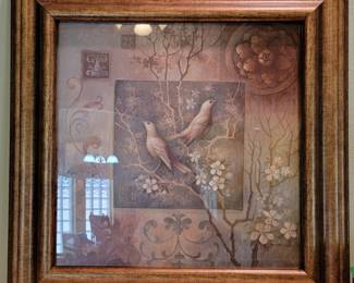 Decorative Framed Bird and Blossom Print