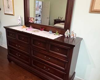 Traditional Dark Wood NineDrawer Dresser with Mirror